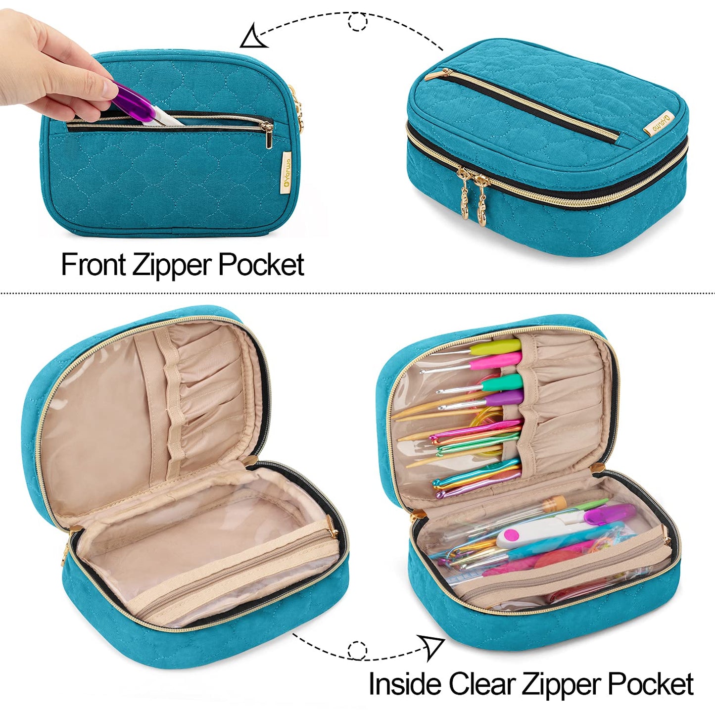 Yarwo Crochet Hook Case, Travel Organizer Bag for Crochet Hooks, Aluminum Crochet Hooks, and Crochet Supplies, Teal (Bag Only)