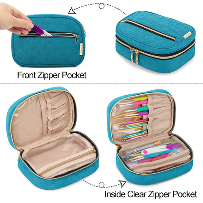 Yarwo Crochet Hook Case, Travel Organizer Bag for Crochet Hooks, Aluminum Crochet Hooks, and Crochet Supplies, Teal (Bag Only)