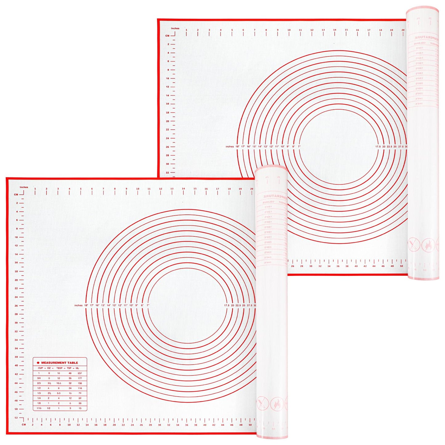 2 Pcs 32x24" Extra Large Dough Mat Silicone Baking Mats for Rolling Pastry Kneading Sheet Sourdough Bread Baking Supplies (Red)
