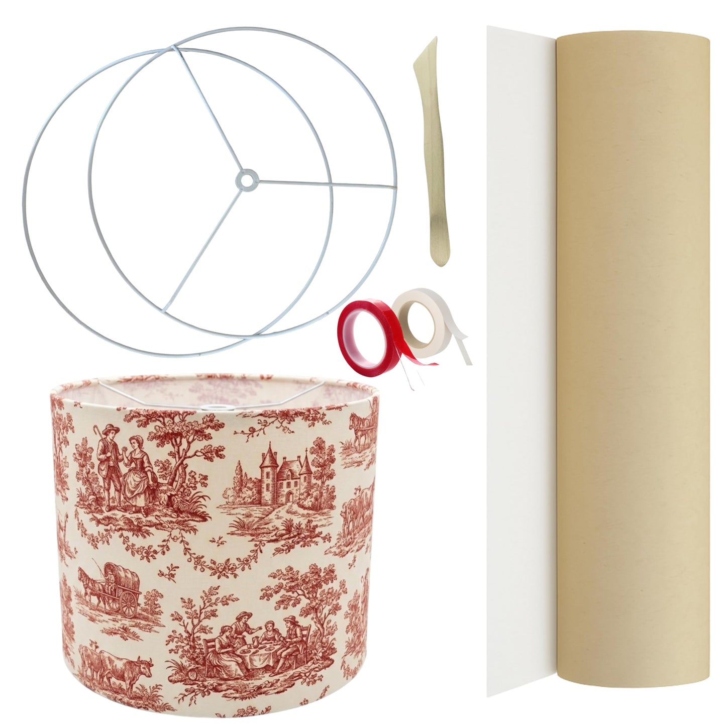 DIY Lampshade Kit 8"x12" White – DIY Lamps Shade Making Kit with All Materials - Self-Adhesive Lampshade Backing, Metal Rings, Double Sided Tape and Instructions, No Fabric Included – Adult Craft Kit