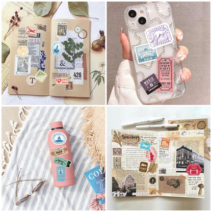Prstincol 300 Pcs Vintage Travel Stickers Ticket Stickers for Journaling,Luggage Sticker Stub Vintage Sticker for Junk Journal Crafts Laptop Water Bottle Album Scrapbook
