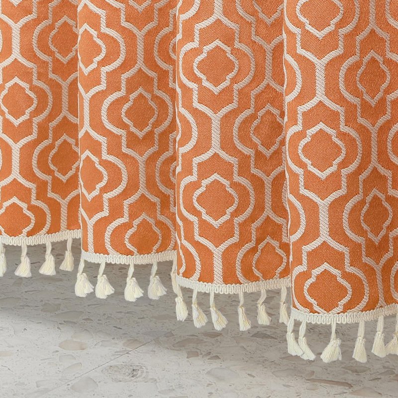 MitoVilla Orange Boho Shower Curtains for Modern Farmhouse Bathroom Decor, Bohemia Geometric Cotton Fabric Shower Curtain, Fall Country Tassel Cloth Shower Curtain, 72 x 72