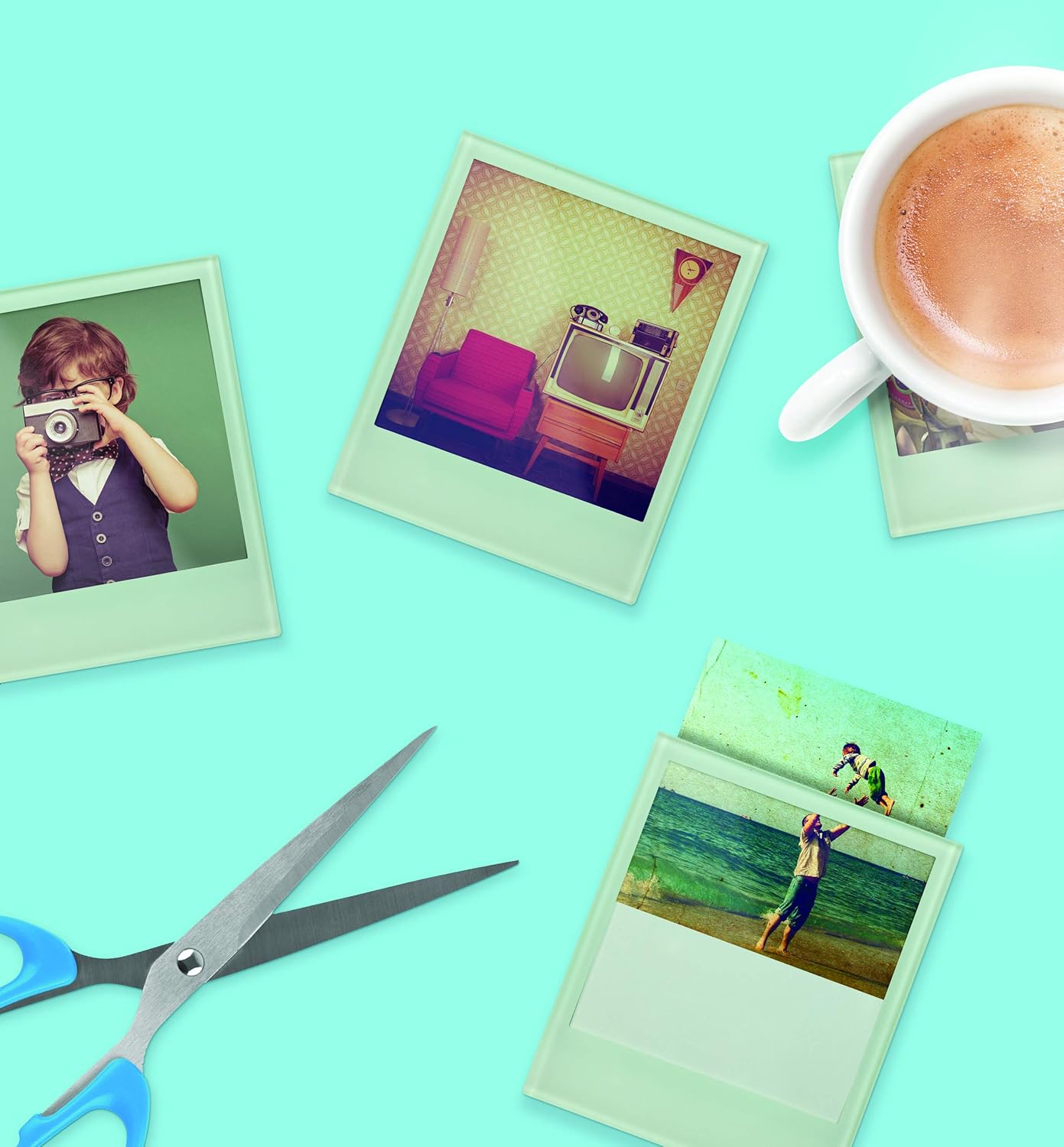 Mustard Glass Coasters Set, Personalize Your Drinks Mat - Instant Photo