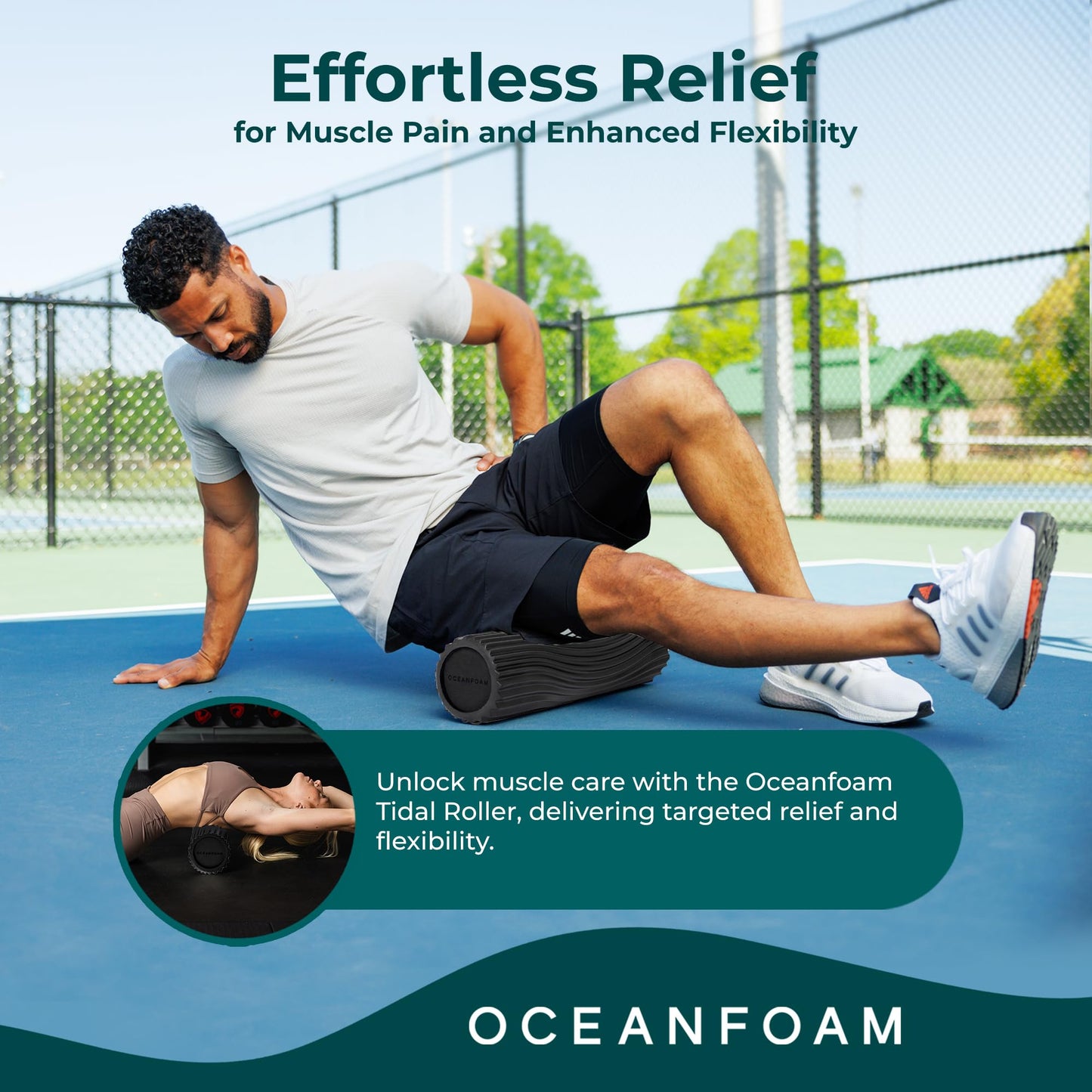 Oceanfoam Tidal Roller - Black Marbled - Muscle Massage Foam Roller for Back Pain & Stretching - Firm and Ergonomic Wide Wave Textured - Yoga, Athletics, & Wellness - Full Size, 20" x 5"