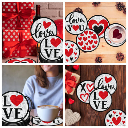 Denylo pro 8 Pcs Valentines Day Diamond Art Painting Coasters Kits with Holder DIY Art Coaster Non Slip Coaster for Adults Xmas Holiday Diamond Painting Kits Supplies for Valentines Day Gift