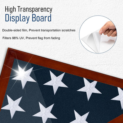 Meryndou Flag Display Case for 5x9.5 Burial Flag - Veteran Flag Display Box - Solid Wood - Military Memorial Shadow Box Frame for Wall or Tabletop - Red