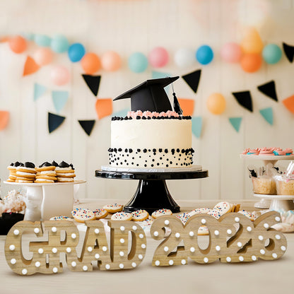 Grad 2026 Light Up Sign LED Marquee Letters Graduation Decor Lighted Wooden Sign for Graduation Party Table Centerpiece Senior Celebration Decorations