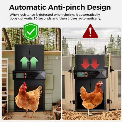 4 7W Automatic Chicken Coop Door Solar Powered, Modes Automatic Chicken Door with Timer & Light Sensor, Solar Charging