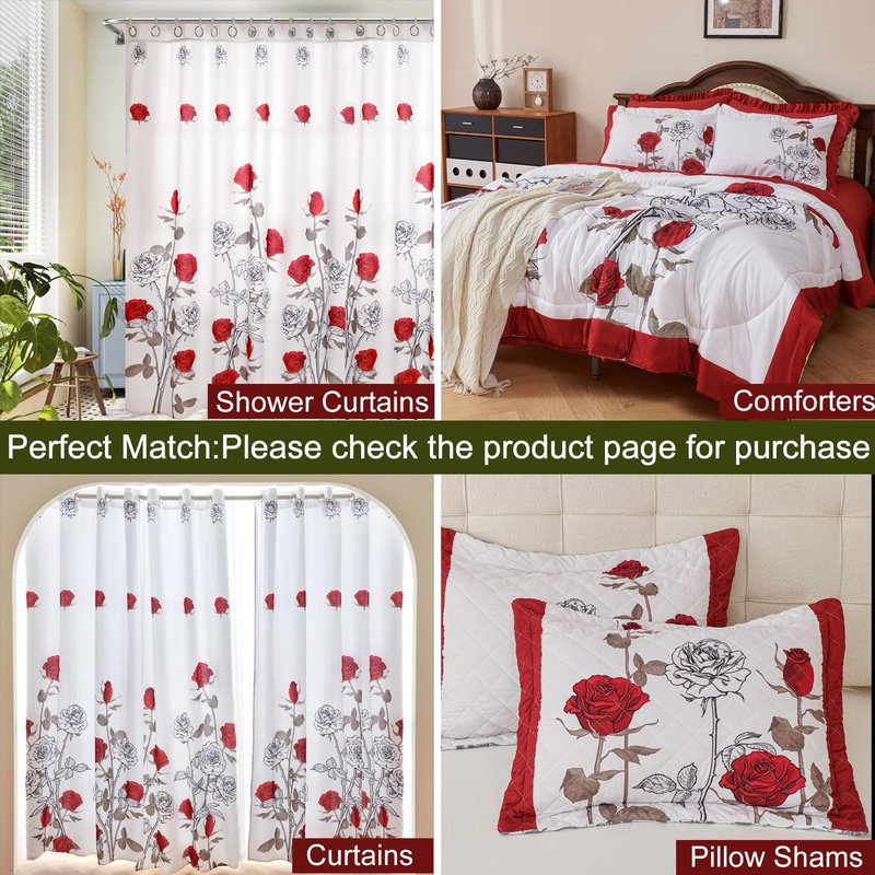 EVENHUG Quilt Queen Size Red Rose Bedding Set Floral Bedspread Lightweight Reversible Bed Cover with 2 Pillow Shams for All Seasons 3 Pieces (92"X96")