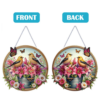 C‘eitura 5D DIY Diamond Painting Hanging Ornament Flower & Bird Sun Catcher, Double Sided Diamond Art Craft Kit for Home Wall Window Decor, Creative Relaxing Gift for Adults & Teens