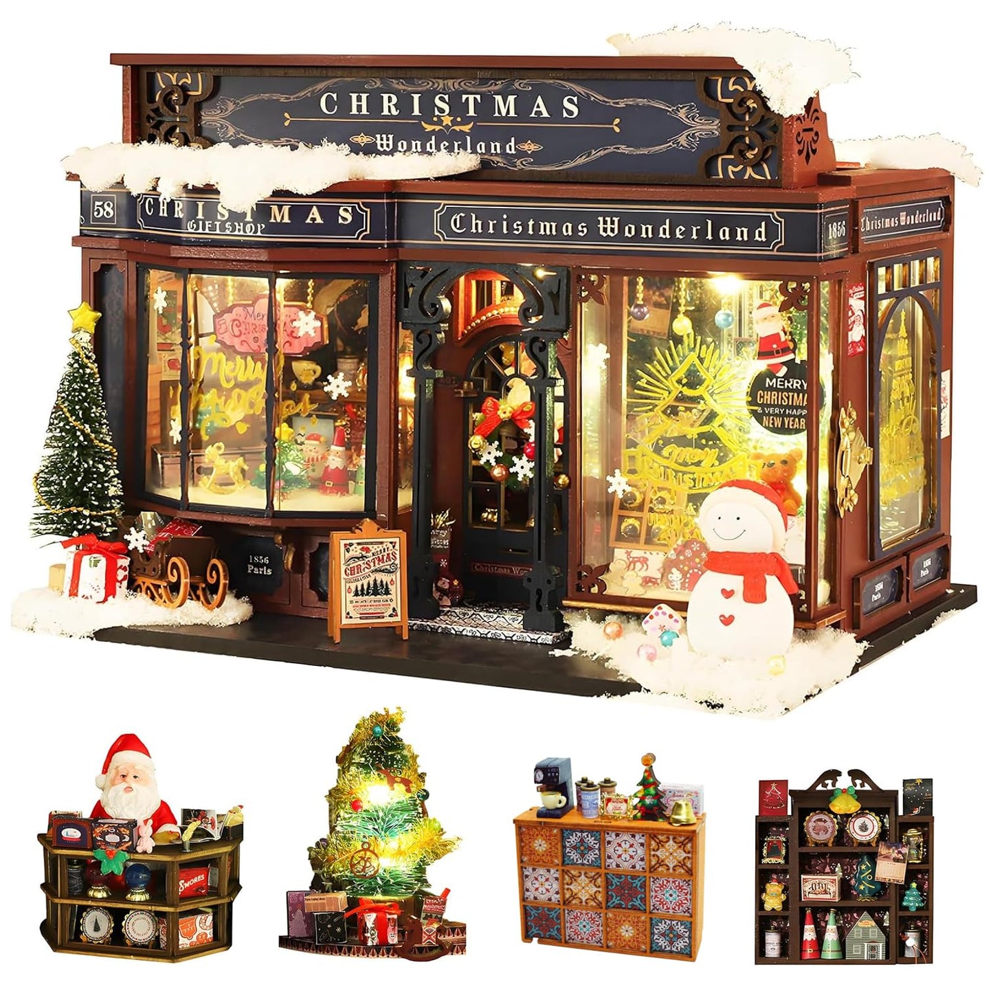 CUTEROOM Miniature House Kits for Adults, Mini Dollhouse Wooden Furniture Kit, DIY Craft Kits Creative Room Tiny House for Decoration- Christmas Wonderland