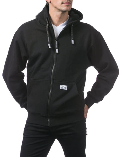 Pro Club Men's Heavyweight Full Zip Fleece Hoodie, Black, Large