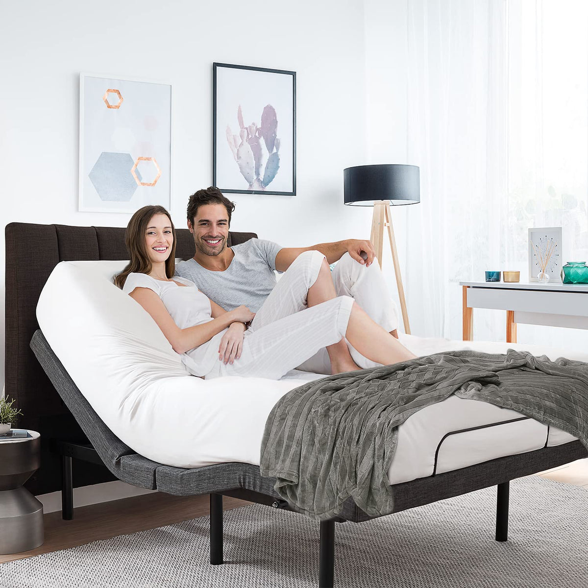 Nestl Adjustable Bed Frame, Zero Clearance Adjustable Massage Bed Frame, Adjustable Bed Base Head & Foot Massage, Wireless Remote Fast & Easy Assembly, USB Ports, LED Light, Cal King Size Bed Frame