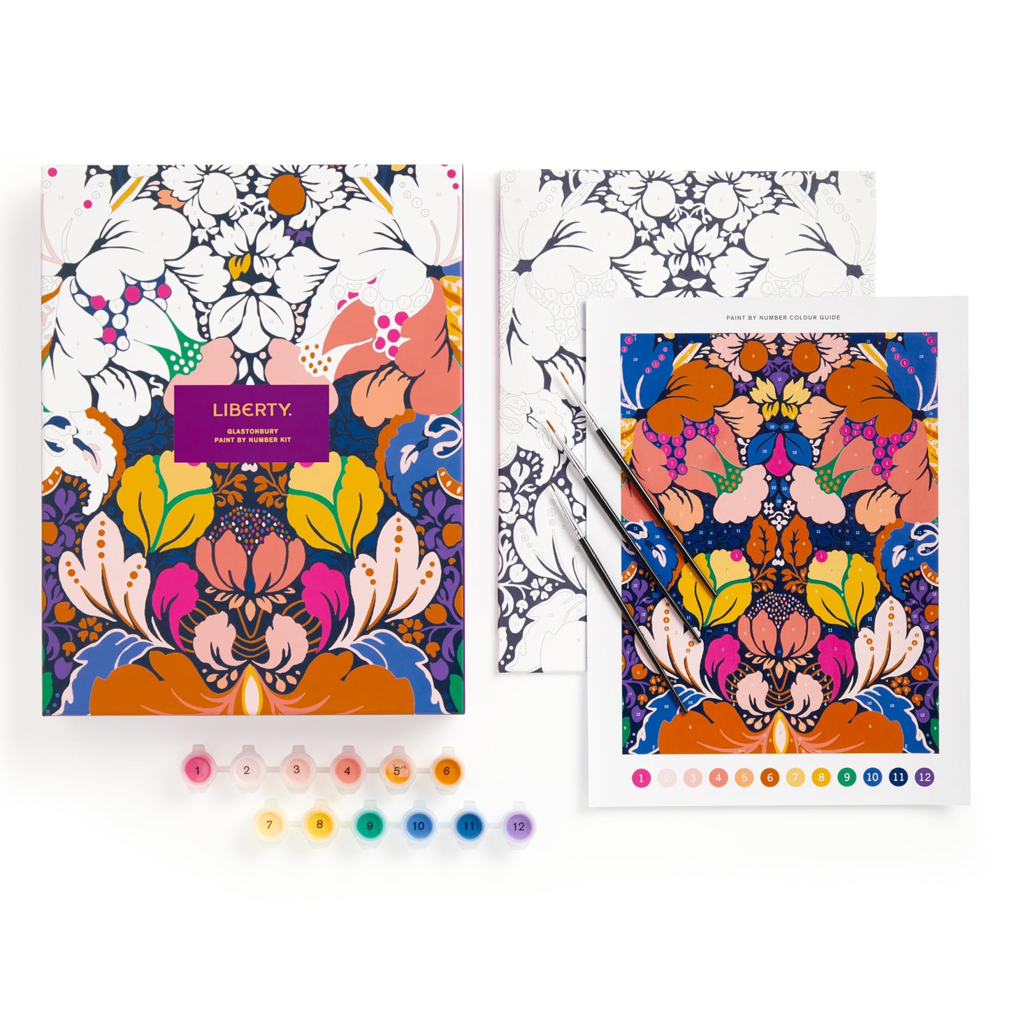 Galison Liberty Glastonbury – DIY 9 x 12 Paint by Number Kit with Iconic Liberty Print Art for Beginners and Experts Includes Paint and Brushes