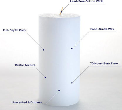 Melt Candle Pillar Candles, 3 Pack - Unscented 3" x 6" Candles for Home, Church, Weddings, & More - White