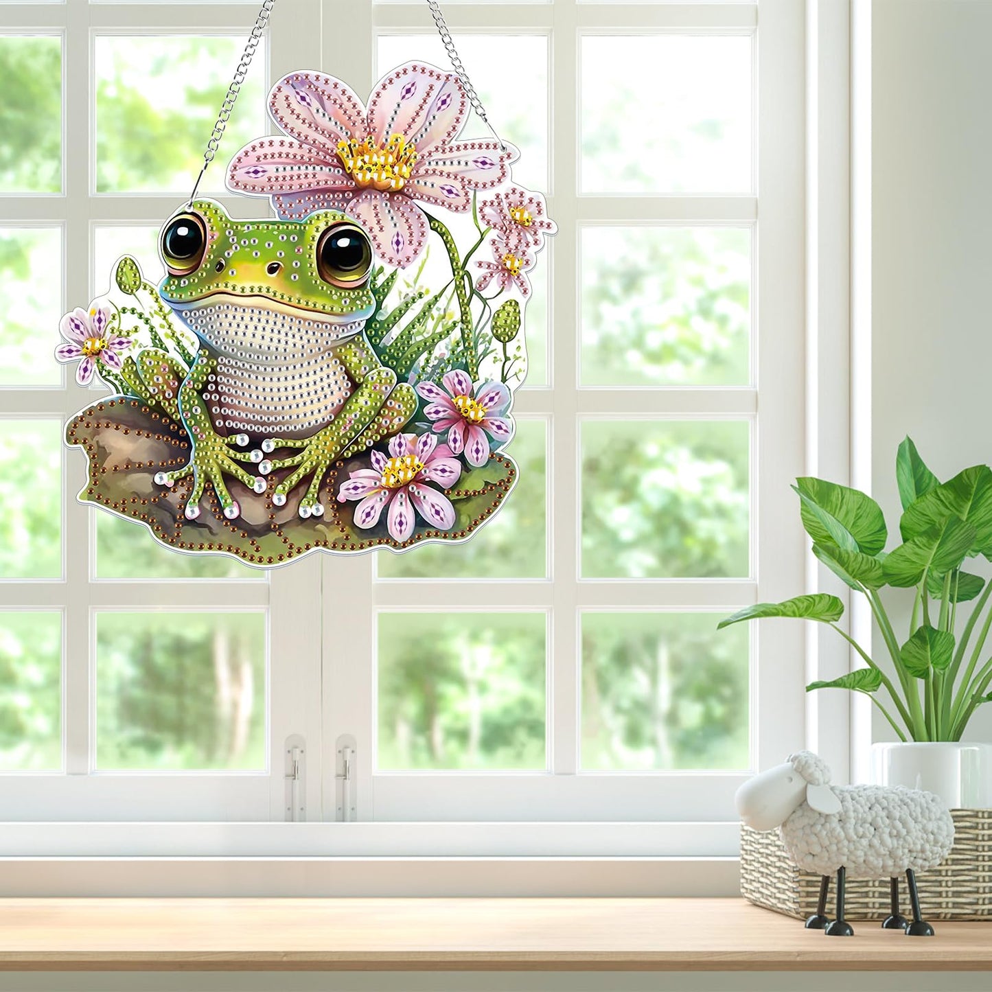 Bowetile Frog Diamond Art Hanging Kits for Adults, 5D Special Shape Diamond Painting Pendant Kits, Animal Gem Art Suncatchers Painting Ornament for Home Garden Wall Decor