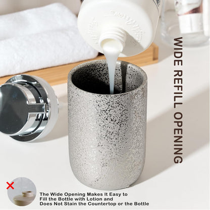 Foaming Soap Dispenser, Ceramic 12oz Foam Soap Pump for Countertop, Silver Luxury Kitchen Dispenser for Hand Soap