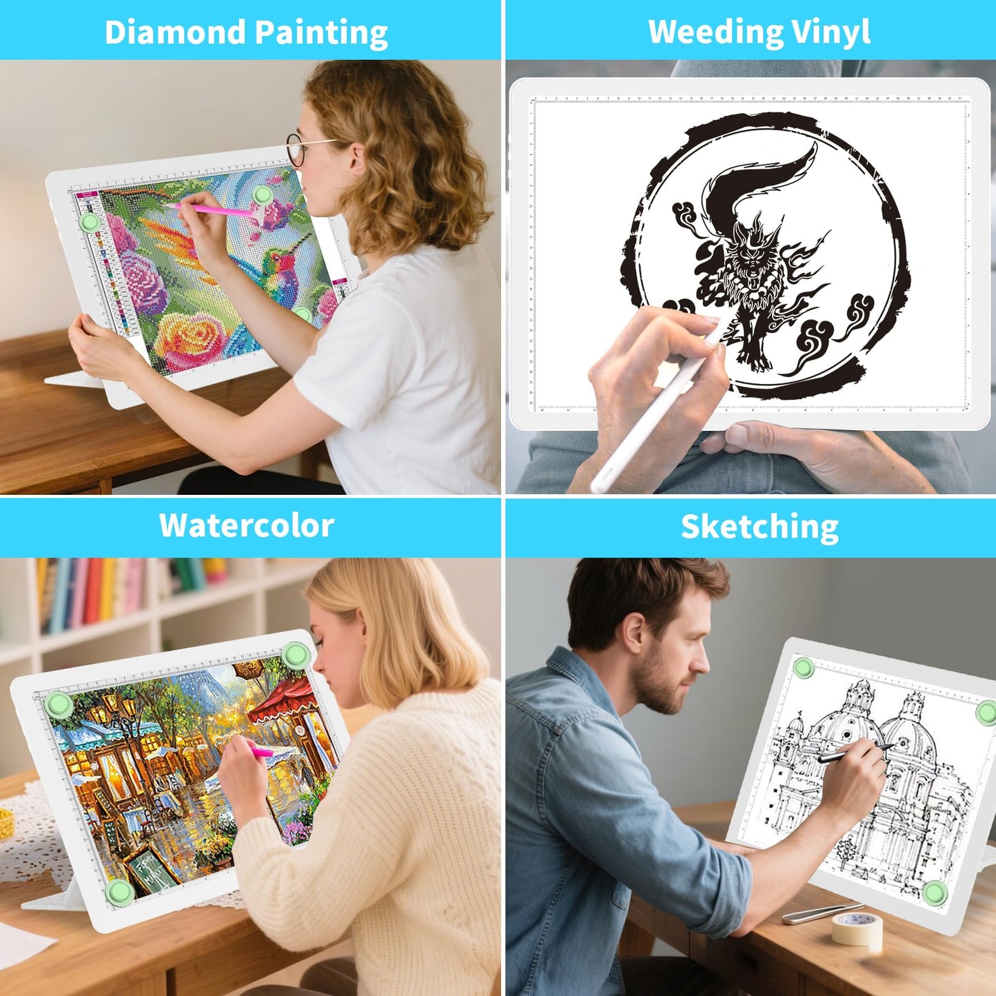 Phylosal Rechargeable A3 Light Pad with Built-in Stand & Bag, Magnetic Tracing Light Box for Drawing, Diamond Art Light Board with Side Button, Super Bright Light Table for Diamond Painting, Sketching