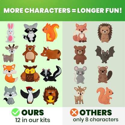QUOKKA Kids Crafts Ages 4-8, DIY Beginner Needle and Thread Kit - 12 Wild Animals Sewing Kit Basic - Fun Arts Crafts for Kids Ages 6-8 Girls Boys - Plastic Needles, Scissors - 6+ Year Old Girl Gifts