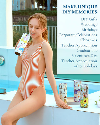 UIRZOTN 25 Pack 20oz Sublimation Tumbler Blanks Skinny Straight in Bulk, Stainless Steel Insulated Sublimation Tumbler with Polymer Coating for Heat Transfer, with Lid, Straw, Ribbon, Gift Box