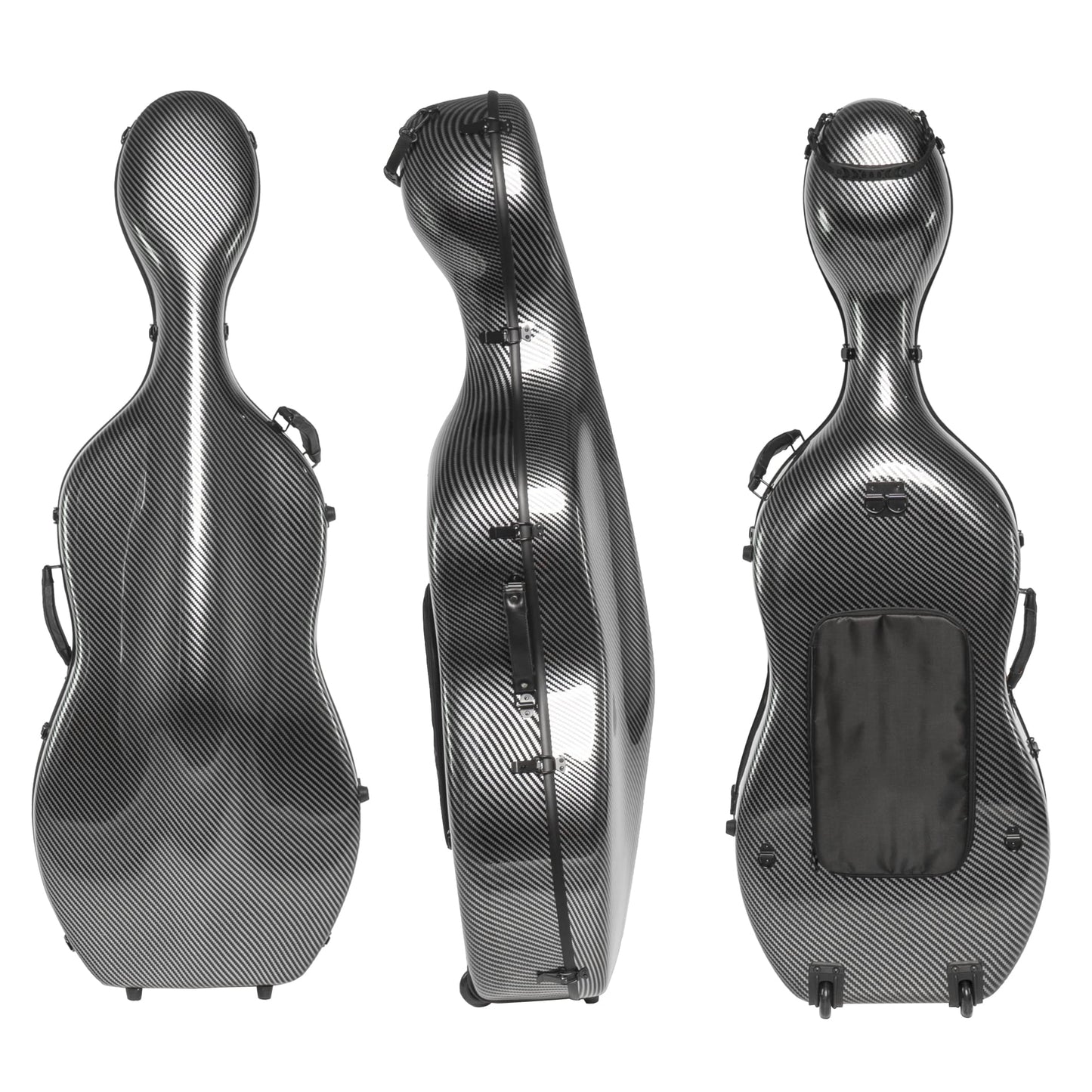 MI&VI Forte Series Hard Cello Case (Full Size) with Wheels — Polycarbonate Tough Shell Case for 4/4 Sized Cellos (Silver)