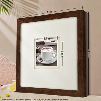Yaetm 10x10 Square Picture Frame with Double Floating Ivory Mat 4x4, Brown Wood Grain Photo Frame with HD Tempered Glass for Wall Gallery, Home and Office, Wall Mounting, 3 Pack