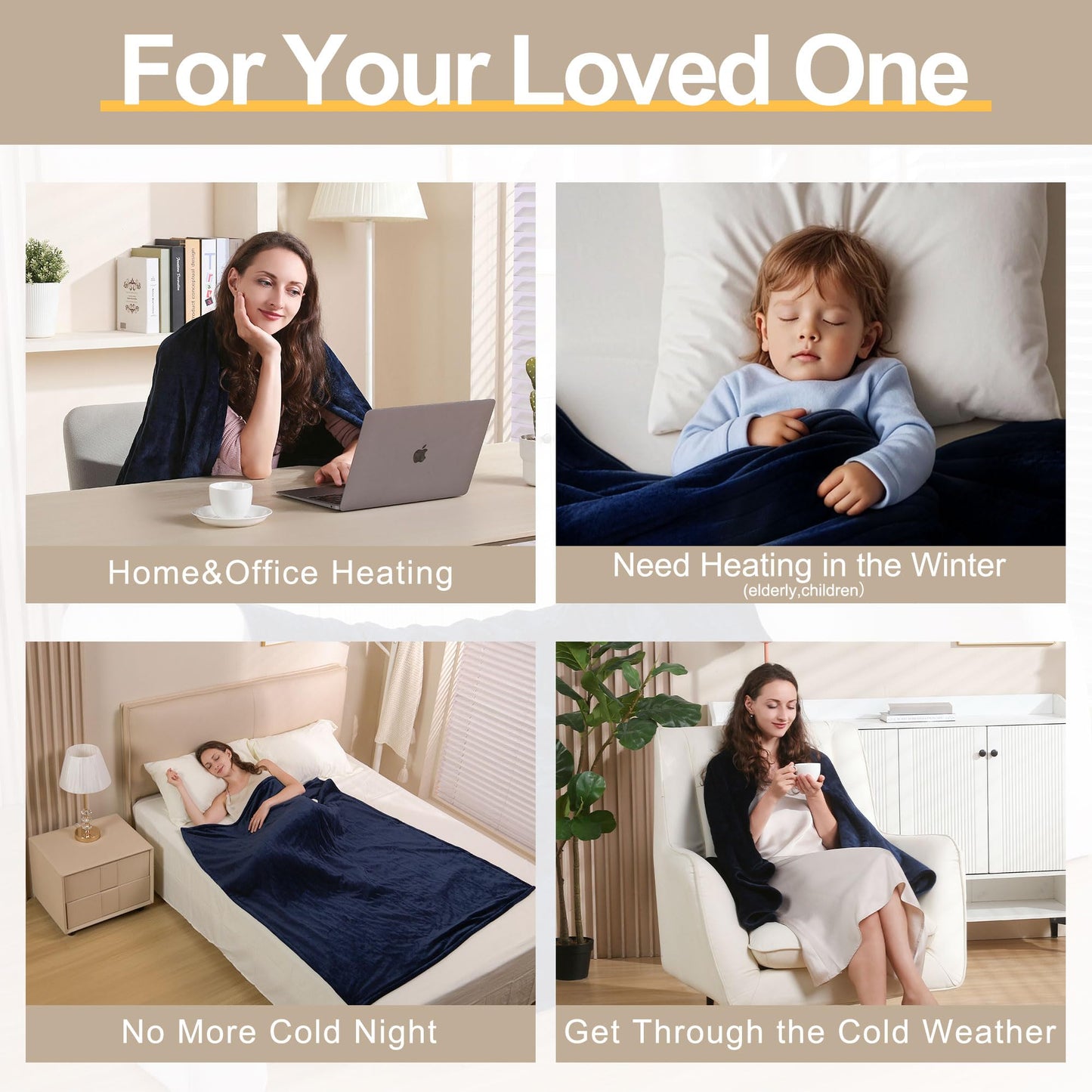 Gintao Electric Heated Blanket Throw,Double Flannel Electric Throw with 3 Heating Levels,ETL&FCC Certified, 4H Auto Off Overheat Protection,Heating Blanket for Home Office,Gifts,50"x60",Gray