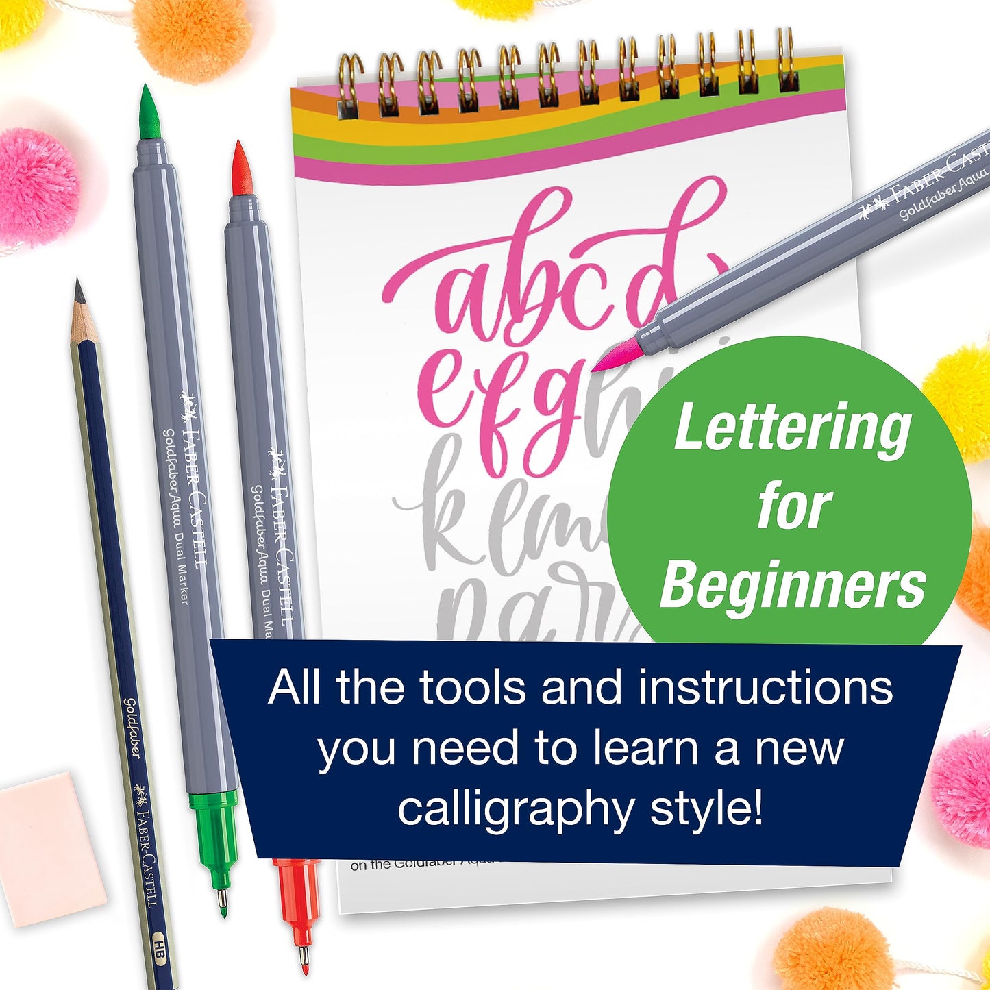 Faber-Castell Bounce Lettering - Hand Lettering for Beginners, DIY Crafts Project with 3 Brush Pens for Lettering
