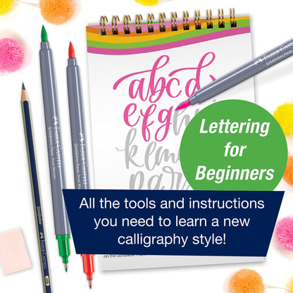 Faber-Castell Bounce Lettering - Hand Lettering for Beginners, DIY Crafts Project with 3 Brush Pens for Lettering