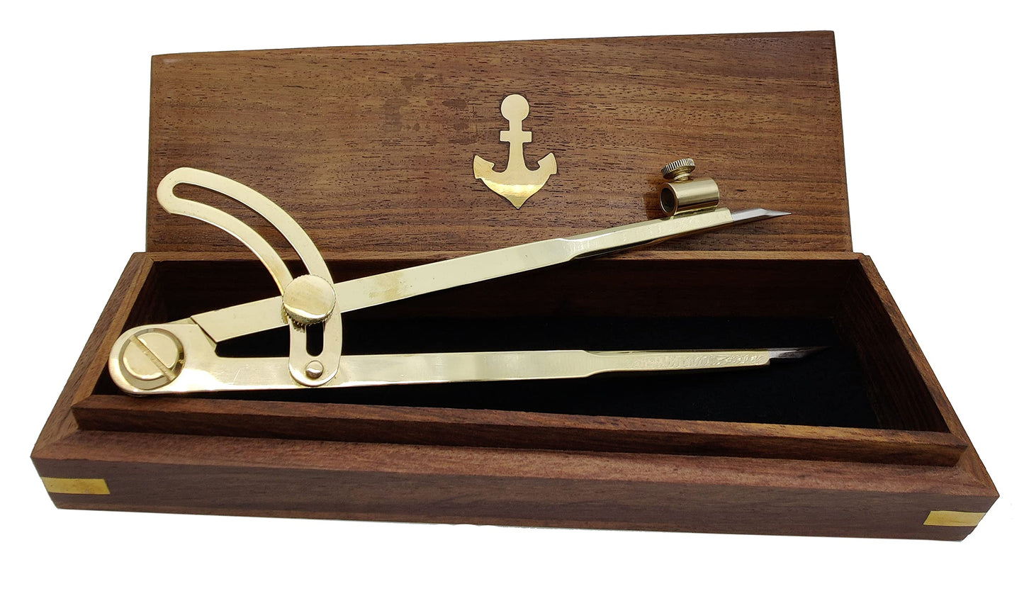 5MoonSun5's 8 Inch Large Pencil Marking Compass Circle Leather Scratch Compass Maker Scriber Marking Wing Divider, Ideal for Drawing Circles, Scribing Wood Metal, Drafting,Map Plotting with wooden box