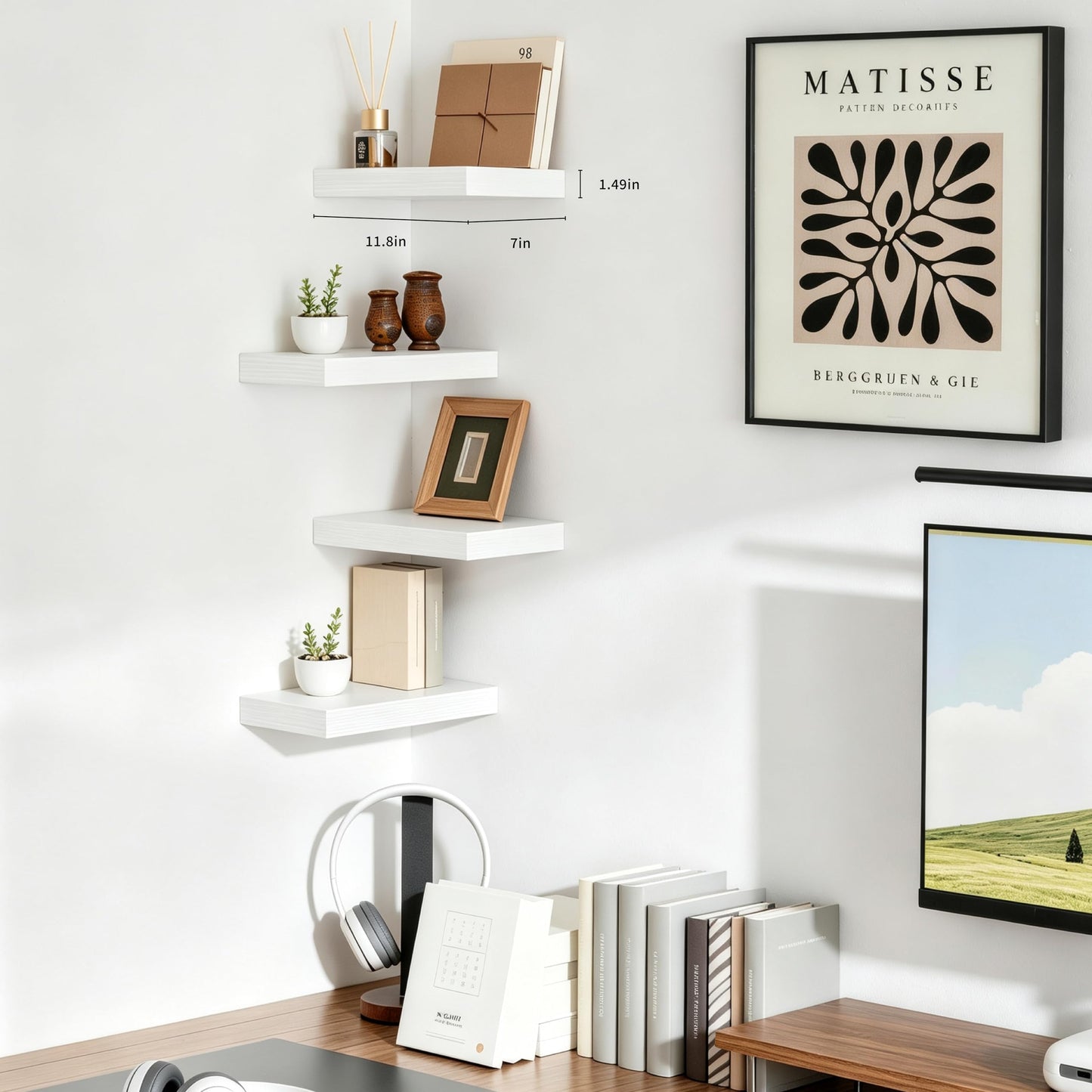 Mifurn Floating Shelves for Wall 12 inch White Shelves Bathroom, Bedroom and Living Room, Wall Shelves & Book Shelf, Hanging Shelf, Modern Wooden Wall-Mounted Floating Shelf, Set of 2