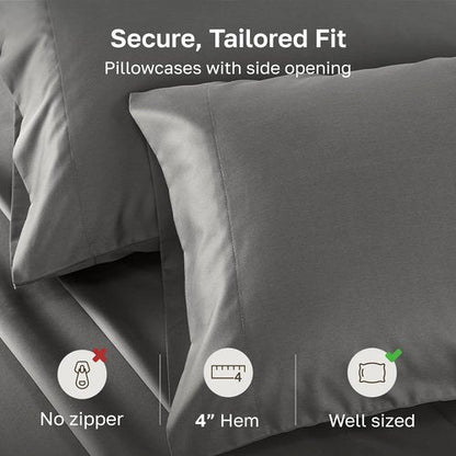California Design Den King Pillow Cases - Soft & Silky 500 Thread Count 100% Cotton Sateen, Dark Gray | Set of 2