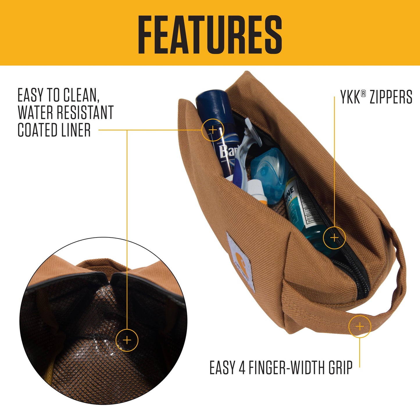 Carhartt Durable Travel Kit, Organize Essentials W/the Water Resistance Toiletry Bag, Carhartt Brown