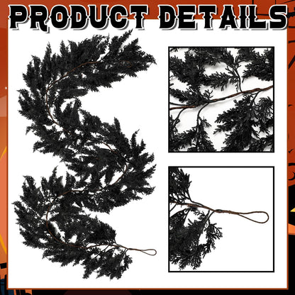 XunYee Black Halloween Garland 6 Feet Spooky Halloween Cedar Garland Mantel Fireplace Artificial Faux Trailing Realistic Gothic Hanging Vine Twigs for Thanksgiving Party Outdoor Indoor Home Decor
