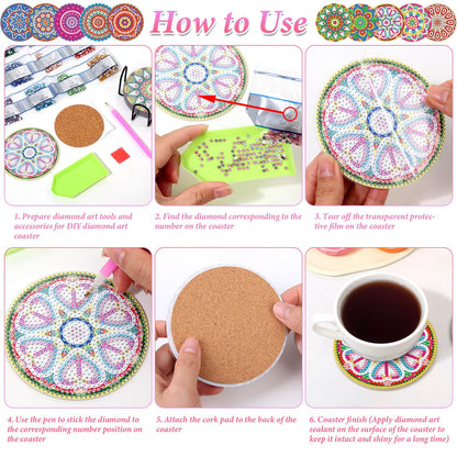 Billbotk Diamond Painting Coasters Kit, 10 Pieces Mandala Diamond Art Coasters with Holder, DIY Diamond Arts and Crafts for Adults