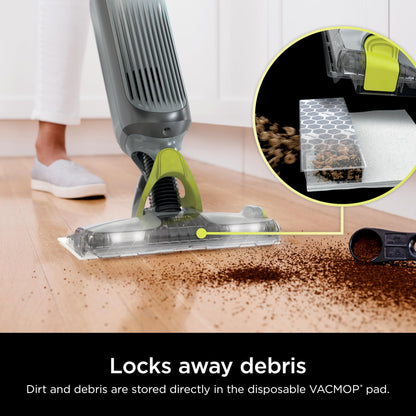 Shark VACMOP Cordless Hard Floor Cleaner, Vacuum and Spray Mop, Powerful Suction, Lightweight, LED Headlights, Includes 4 Disposable Pads, 12oz Multi-Surface Cleaning Solution, Gray, VM252