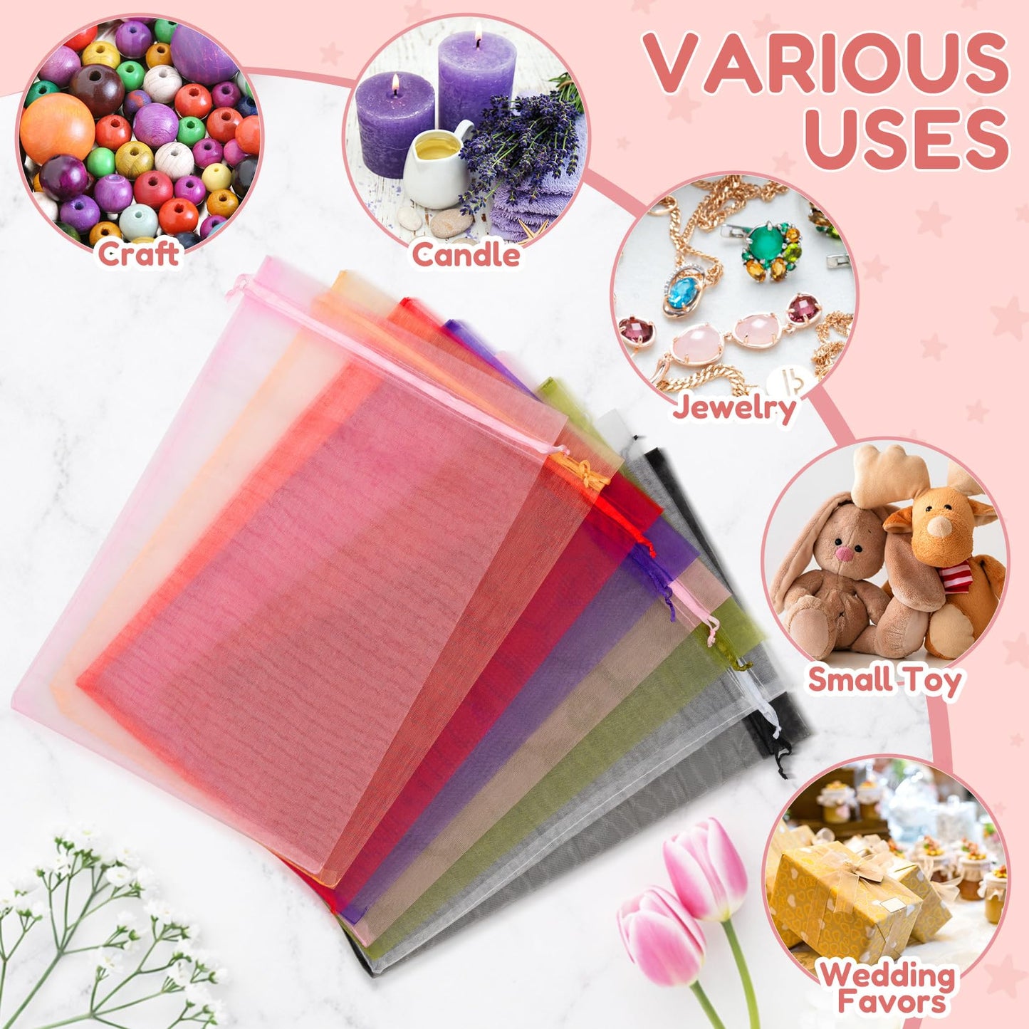 Crweety 100PCS White Organza Bags 8x12, Large Mesh Bags Drawstring for Gifts Wedding Favors Treats Makeup Soap Sachet Candy Jewelry, Party Favor Goodie Bags Bulk for Birthday Graduation Baby Shower