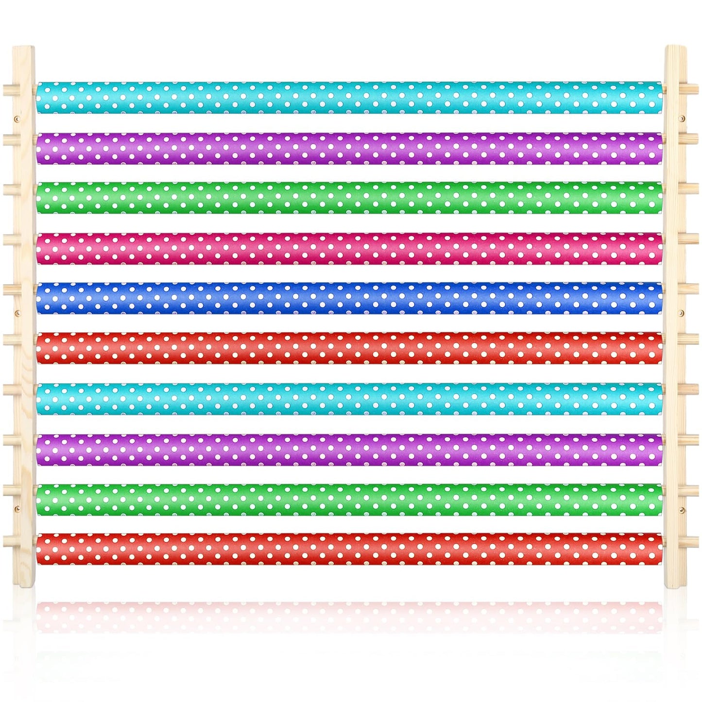 Kigley 10 Tier Ribbon Holder Organizer Rack Wood Wrapping Paper Display Rack Large Gift Wrapping Paper Storage Organizer Easy Wall Mount Wrapper Storage