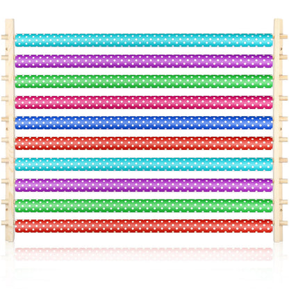 Kigley 10 Tier Ribbon Holder Organizer Rack Wood Wrapping Paper Display Rack Large Gift Wrapping Paper Storage Organizer Easy Wall Mount Wrapper Storage
