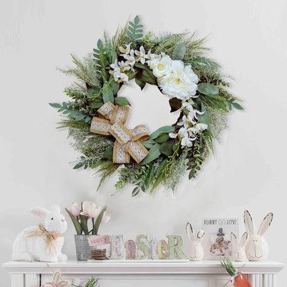 Petalivebioom 22 Inch Lace Bow Eucalyptus Front Door Wreath, Artificial Elegant Greenery Wreath, Weather Resistant Farmhouse Outdoor Indoor Porch Wall Wedding Home Decor