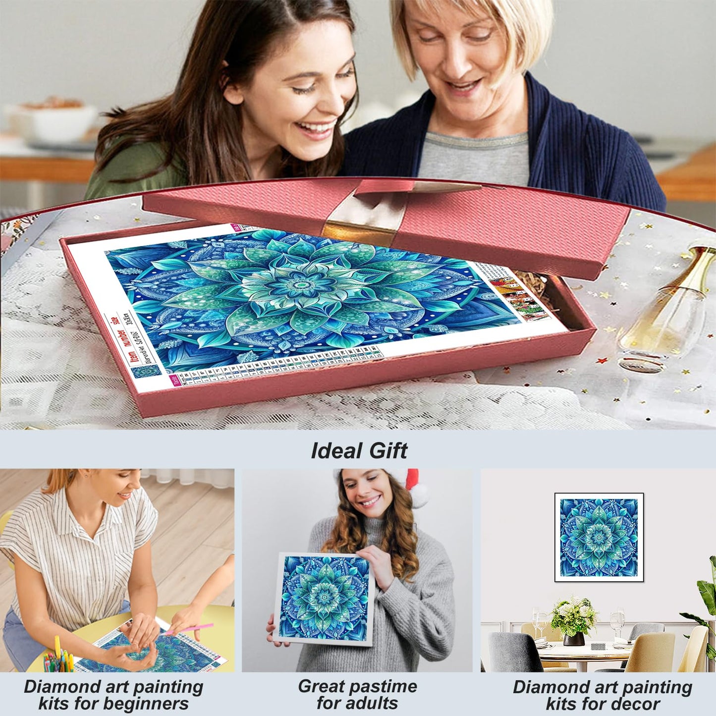 SJUTOUCI Mandala Diamond Art Kits for Adults, Diamond Painting Kits for Beginners, 5D Round Diamond Dots Gem Craft Art for Home Wall Decor 12x12 inch