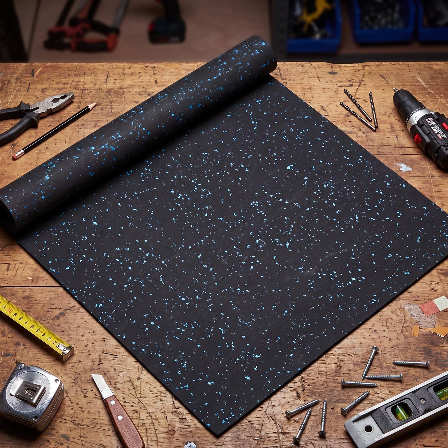 Drydiet Rubber Workbench Mat 24 x 60 Inch / 5 x 2 Feet, Heavy-Duty Work Bench Mat, Shock-Absorbing, Non-Slip, Easy Clean, Cuttable, for Protect Tool Workbench from Paint Woodwork Garage Craft Build