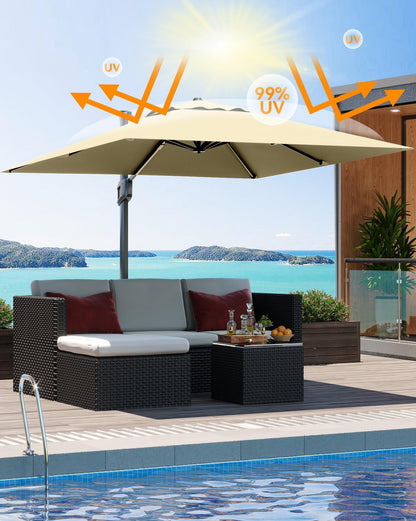 Hetoy 10' x 10' Square Cantilever Patio Umbrella, Extra Large Offset Hanging Umbrella with UV Protection, Adjustable Tilt, Weather-Resistant Fabric, Easy Assembly, Sturdy Base Included