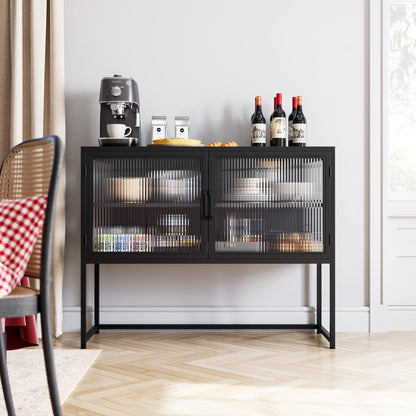 GAOMON Buffet Cabinet with Glass Doors, Sideboard Cabinet with Adjustable Shelves, Freestanding Glass Doors Storage Cabinet for Kitchen, Living Room, Dining Room, Black
