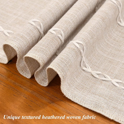 Wracra Rustic Linen Table Runner, 72 inches Long Embroidered Fall Table Runner with Hand-Tassels, Light Coffee, 13"×72"