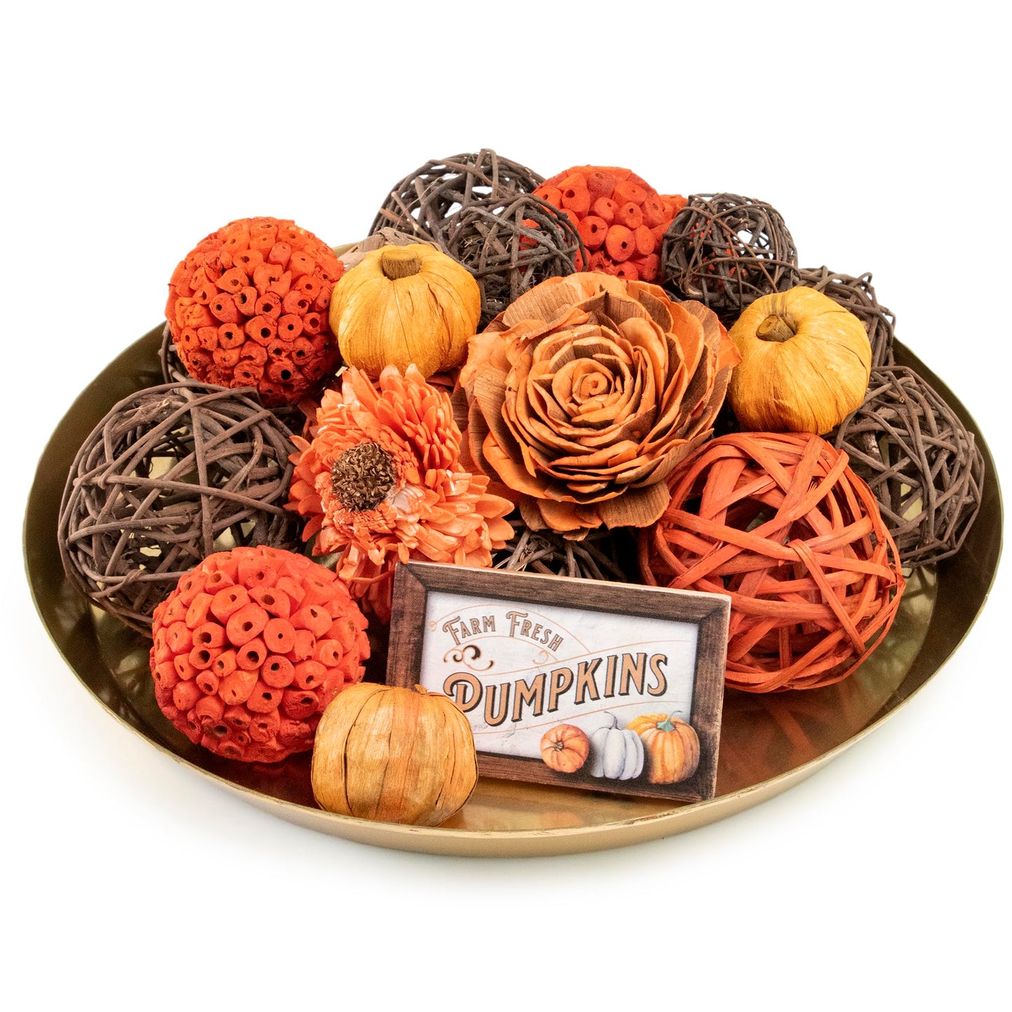 ANDALUCA Orange Decorative Vase Filler Bag with Mini Pumpkins, Orbs, Balls & Flowers Bowl Filler Decor (Pumpkin Orange)
