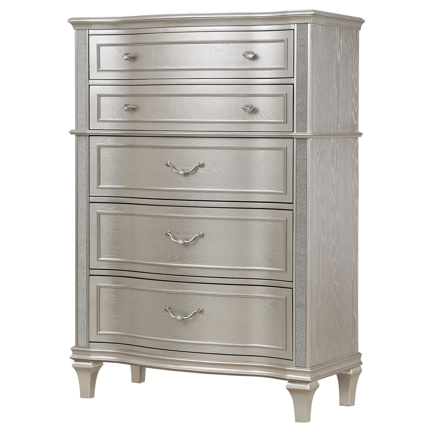 Coaster Home Furnishings - Evangeline - Wood - 6-Drawer Chest with Hexagonal-Shaped Knobs and Felt-Lined Drawer - Bedroom - Modern Classic - Silver Oak - 223395