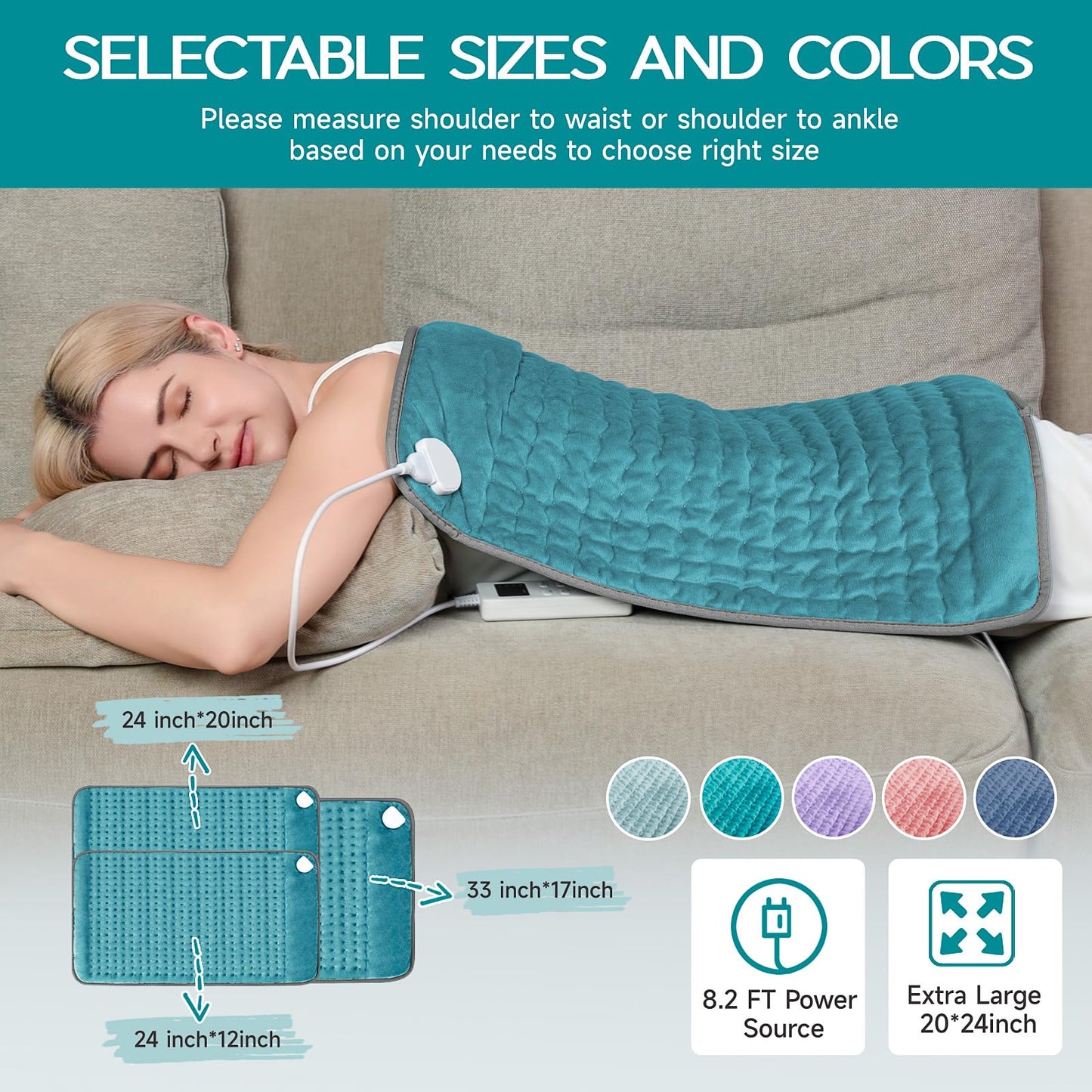 Large Heating Pad for Back Pain Relief, Electric Heating Pad for Neck and Shoulders, Auto Shut Off, Fast Heat, Christmas Gifts for Women Men, Birthday Gifts for Mom Dad (17'' x 33)