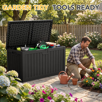 Acurax 240 Gallon HDPE Deck Box Outdoor Indoor Waterproof Storage Box for Patio Furniture, Pool Accessories, Garden Tools, and Cushion Storage, Black
