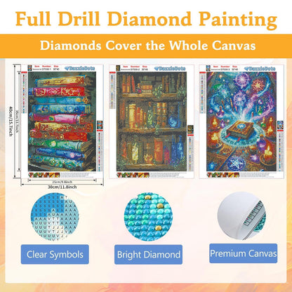 DAZZLEDOTS Diamond Art Kits for Adults 3 Pack Book Diamond Painting 5D Magic Diamond Art Kits for Beginners DIY Full Drill Paint by Diamonds Dot Gem Art for Home Wall Decor 12 x 16Inch